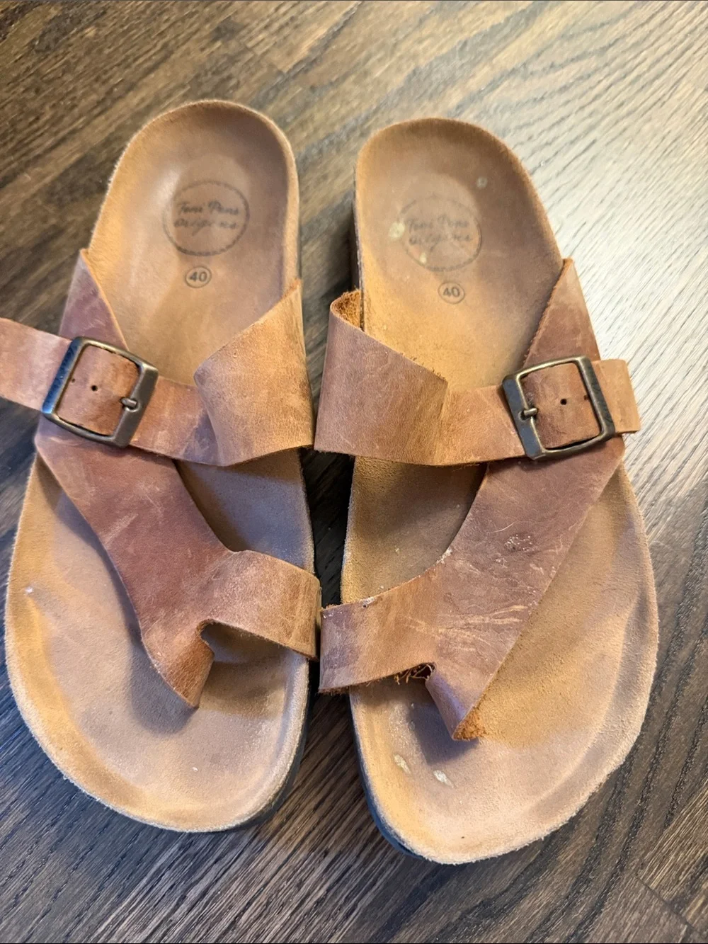 Kids Tan Leather Buckle Slide Sandals